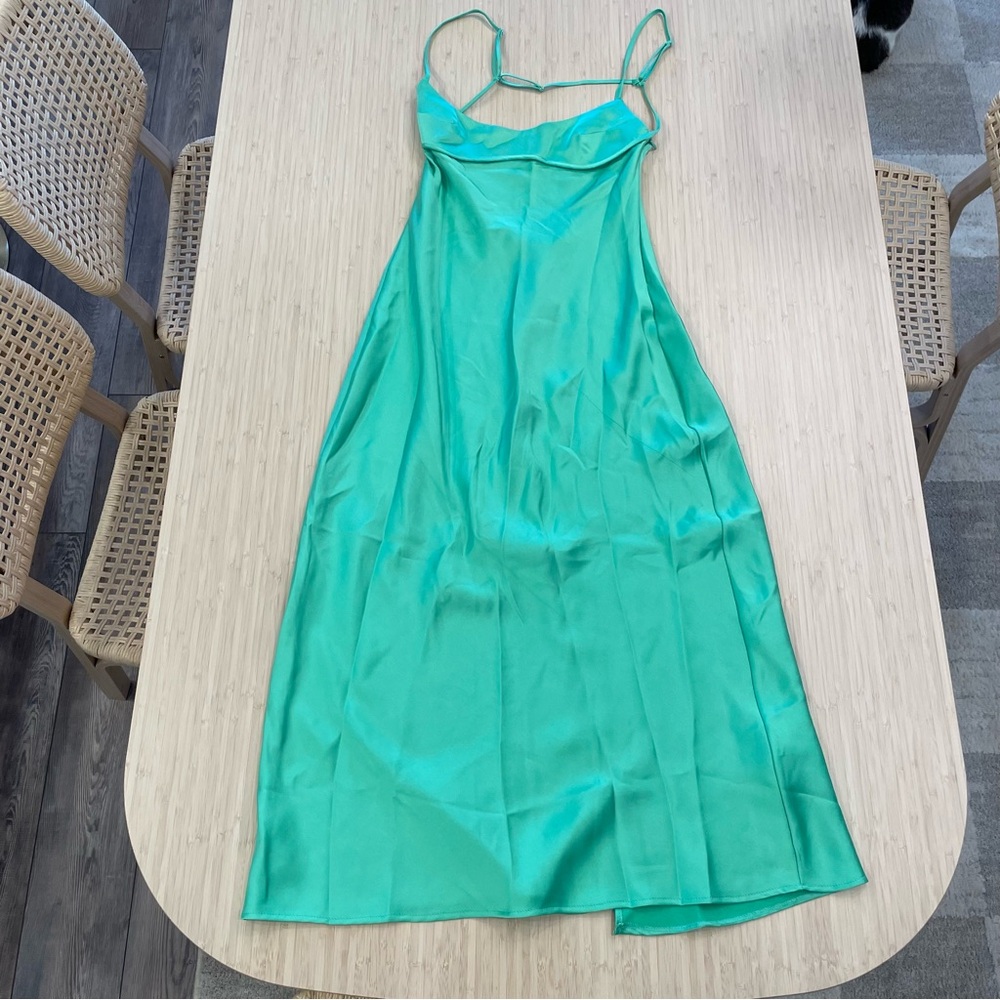 Zara green silky midi tank dress brand new small